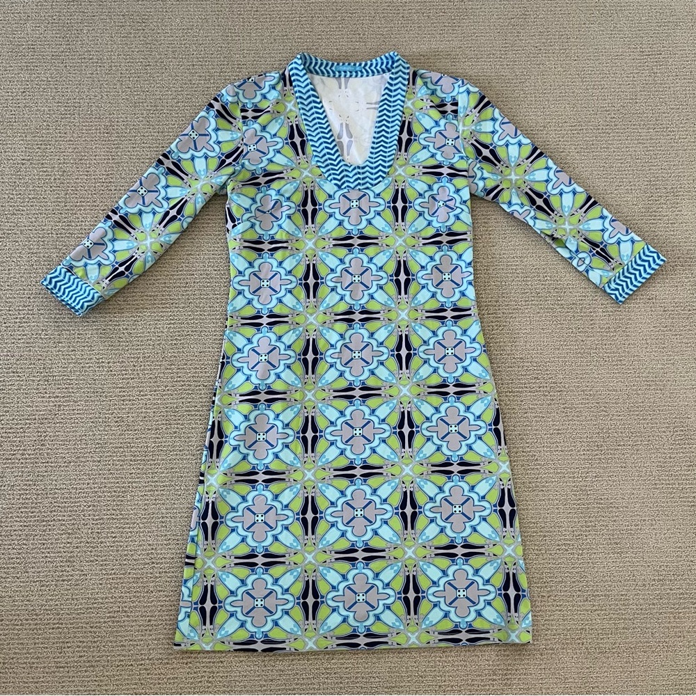 J. McLaughlin Gisel Tunic Dress in Blue/Green Catalina Cloth